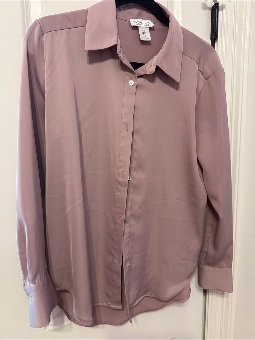 Rachel Zoe Blush Pink Silk-Feel Button-Down Blouse